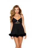 Babydoll Set with Fur Trim - Black -
