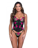 Peony Paradise Corset Two Piece Set -  Black/Multi -