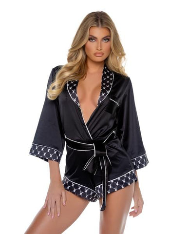 Playboy Bunny Smoke Lounge Romper - Black -