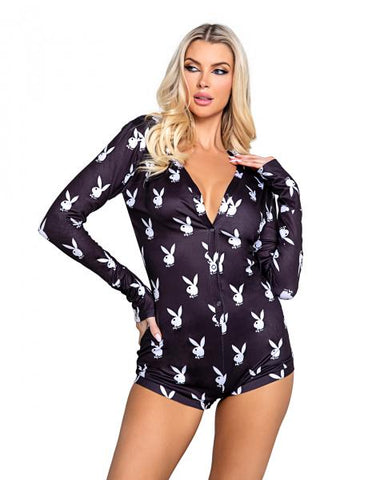 Playboy Slumber Bunny Romper -  Black/White -