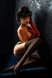 Open Crotch Striped Mock Stocking Tights - Black/Red -