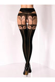 Open Crotch Mock Suspender and Stocking Tights -  Black -