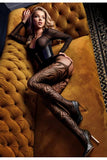 Open Crotch Animal Print Mock Suspender Tights - Black/Nude -