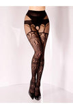 Open Crotch Animal Print Mock Suspender Tights - Black/Nude -