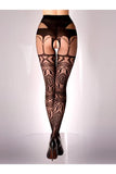 Open Crotch Animal Print Mock Suspender Tights - Black/Nude -