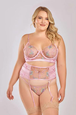 Danielle Three Piece Bra Set - Pink/Purple -