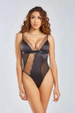 Salma Satin V Neck Teddy - Black/Gold -