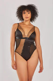 Salma Satin V Neck Teddy - Black/Gold -