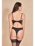 Two Piece Lace Micro Bustier Set - Black/Blue -