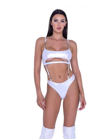 Metallic Iridescent Underboob Romper - White -