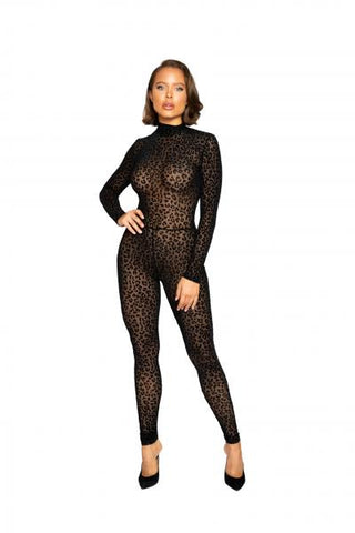 Velvet Leopard Bodysuit - Black -