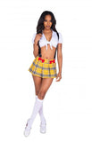 Three Piece Tie Top, Pleated Skirt & Suspenders - Yellow -