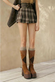Plaid Flannel Pleated Mini Skort - Brown -