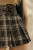 Plaid Flannel Pleated Mini Skort - Brown -