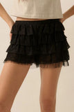 Ruffled Floral Lace and Mesh Bloomer Shorts - Black -