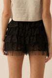 Ruffled Floral Lace and Mesh Bloomer Shorts - Black -