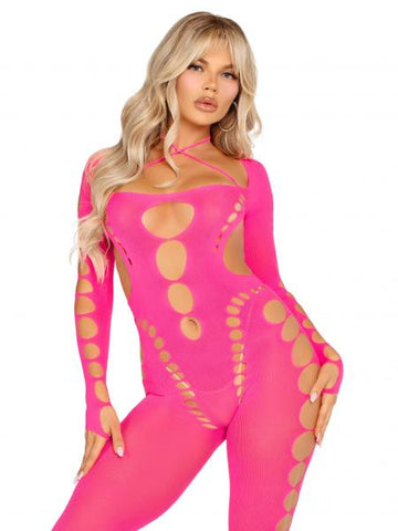 Reckless Intentions Footless Bodystocking - Neon Pink - One Size