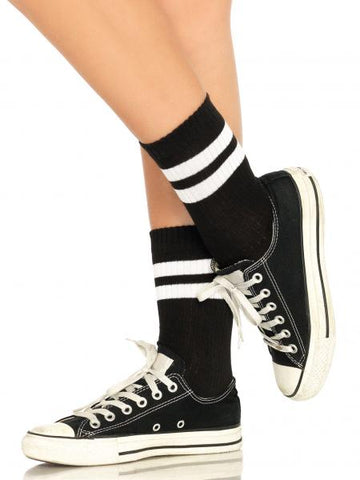 Black/White - Athletic Striped Anklet Socks