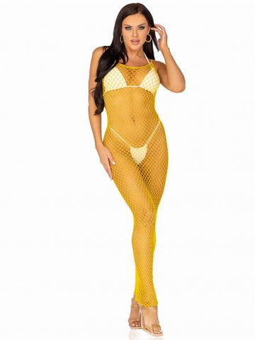 Fishnet Backless Maxi Dress - Lemon - One Size