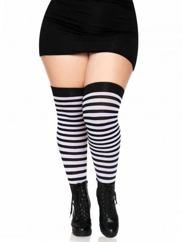 Nylon Stocking with Stripe - Black/White