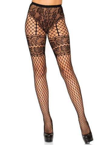 Sheila Faux Garter Tights - Black - One Size