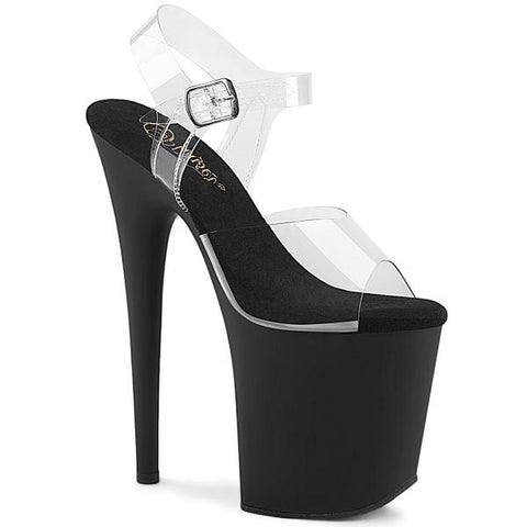 Flamingo-808 8" Strap Platform Heel - Clear/Black Matte - Size