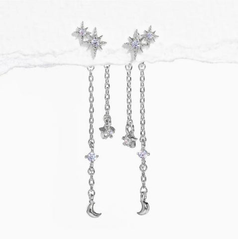 Starry Night Dangle Earrings - Silver