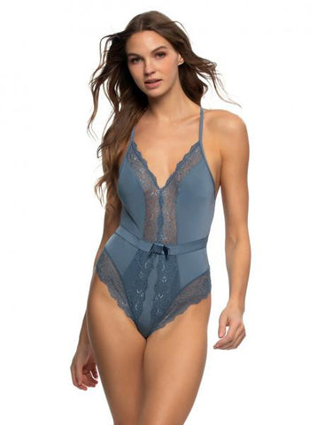 Henny Micro & Lace Bodysuit with Thong Back - Stormy Blue -