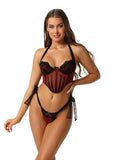 Two Piece Bustier and G-String Set - Wine/Black -