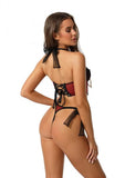 Two Piece Bustier and G-String Set - Wine/Black -