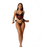 Two Piece Bustier and G-String Set - Wine/Black -
