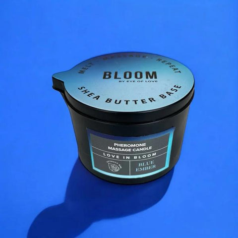 Eye of Love Bloom Pheromone Massage Candle Blue Ember 5 oz.