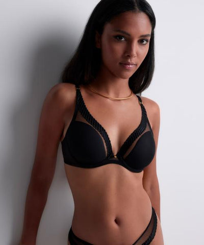 Sheer Emotion Underwired Triangle Bra - Black -