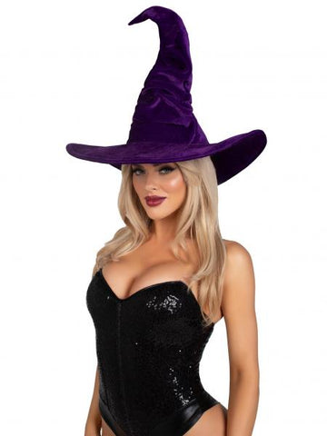 Velvet Ruched Witch Hat - Purple