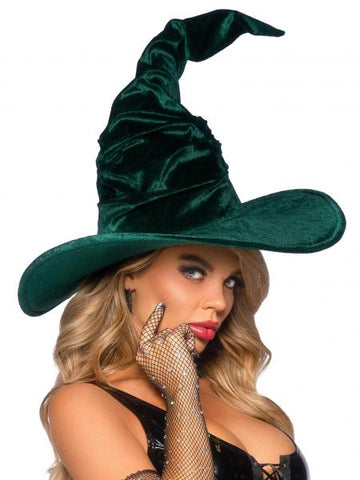 Velvet Ruched Witch Hat - Emerald