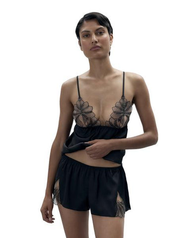 Sadiya Satin Sheer Cami and Short Set - Black -