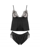 Sadiya Satin Sheer Cami and Short Set - Black -