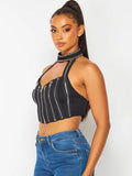 Zip Me Up Multi Zipper Halter Crop Top - Black -