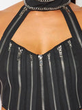 Zip Me Up Multi Zipper Halter Crop Top - Black -