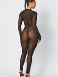 Nannette Faux Leather Mesh Contrast Jumpsuit - Black -