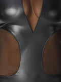 Nannette Faux Leather Mesh Contrast Jumpsuit - Black -
