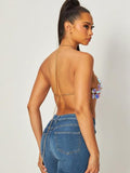 Nanette Holographic Metal Halter Crop Top - Blue -