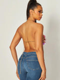 Nanette Holographic Metal Halter Crop Top - Pink -