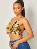 Feel the Love Heart Shape Metal Halter Crop Top - Gold -