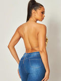Feel the Love Heart Shape Metal Halter Crop Top - Gold -