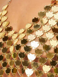 Feel the Love Heart Shape Metal Halter Crop Top - Gold -
