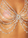 High Key Butterfly Rhinestone Jewel Halter Bra Top - Silver -