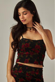 Printed Mesh Bra Cami Top - Rose -