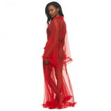 Veil Tulle Ruffle Peignoir Robe - Tango Red -