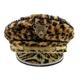 Faux Fur Leopard Print Hat with Gemstones